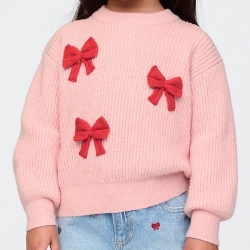 12-18M🎀 Baby GAP CashSoft Red Bow Pink Cableknit Sweater